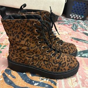 Sincerely Jules Leopard Lace-Up Platform Boots with Black Details